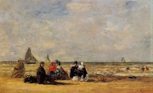 The Beach at Trouville by Eugene-Louis Boudin Oil Painting