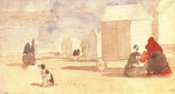 The Beach Huts by Eugene-Louis Boudin - Hand-Painted Oil Painting Reproduction
