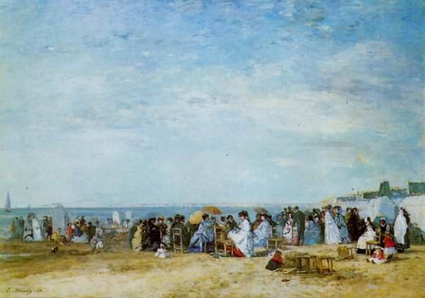 The Beach by Eugene-Louis Boudin - Hand-Painted Oil Painting Reproduction