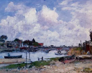 The Bridge over the Toques at Deauville Oil painting by Eugene-Louis Boudin