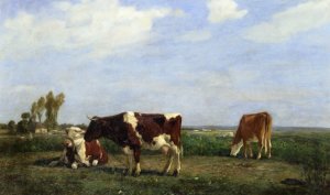 The Cows in a Meadow by Eugene-Louis Boudin Oil Painting