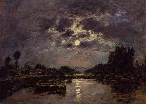 The Effect of Moonlight also known as St. Valery Canal by Eugene-Louis Boudin Oil Painting