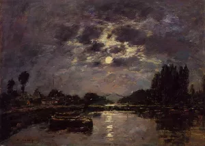 The Effect of Moonlight also known as St. Valery Canal by Eugene-Louis Boudin - Oil Painting Reproduction