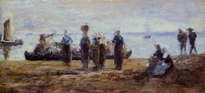 The Ferry at Plougastel by Eugene-Louis Boudin Oil Painting