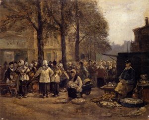 The Fish Market, Rotterdam by Eugene-Louis Boudin Oil Painting