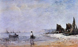 The Fisherman, Low Tide by Eugene-Louis Boudin Oil Painting