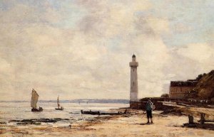 The Honfleur Lighthouse by Eugene-Louis Boudin Oil Painting