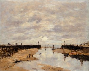 The Jetties, Low Tide, Trouville by Eugene-Louis Boudin Oil Painting
