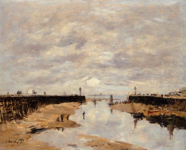 The Jetties, Low Tide, Trouville by Eugene-Louis Boudin - Hand-Painted Oil Painting Reproduction