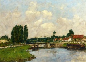 The Lock at Saint-Valery-sur-Somme by Eugene-Louis Boudin Oil Painting