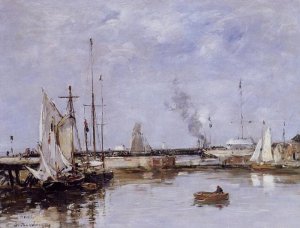 The Lock at Trouville by Eugene-Louis Boudin Oil Painting