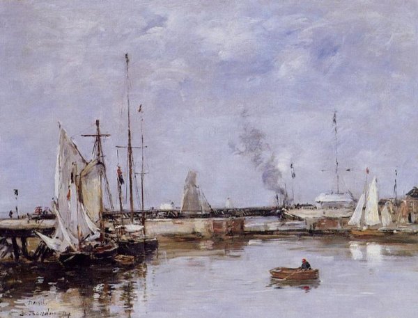 The Lock at Trouville by Eugene-Louis Boudin - Hand-Painted Oil Painting Reproduction