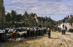 The Market at Landenneau by Eugene-Louis Boudin Oil Painting