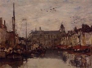 The Merchant Dock by Eugene-Louis Boudin Oil Painting