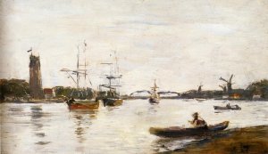 The Meuse at Dordrecht by Eugene-Louis Boudin Oil Painting