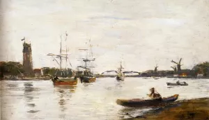 The Meuse at Dordrecht by Eugene-Louis Boudin - Oil Painting Reproduction