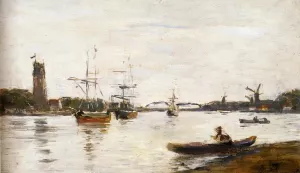 The Meuse at Dordrecht by Eugene-Louis Boudin Oil Painting