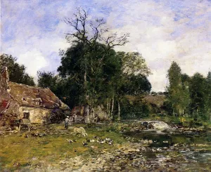 The Old Mill at Saint-Ceneri by Eugene-Louis Boudin - Oil Painting Reproduction