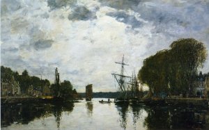 The Port of Landerneau - Finistere by Eugene-Louis Boudin Oil Painting