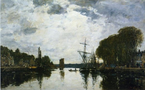 The Port of Landerneau - Finistere by Eugene-Louis Boudin - Hand-Painted Oil Painting Reproduction