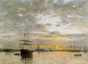 The Port of Le Havre at Sunset by Eugene-Louis Boudin - Oil Painting Reproduction