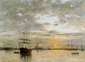The Port of Le Havre at Sunset by Eugene-Louis Boudin Oil Painting
