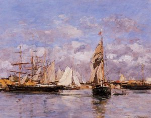 The Port of Trouville, High Tide by Eugene-Louis Boudin Oil Painting