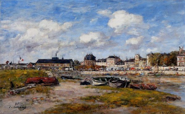 The Port of Trouville, Low Tide by Eugene-Louis Boudin - Hand-Painted Oil Painting Reproduction