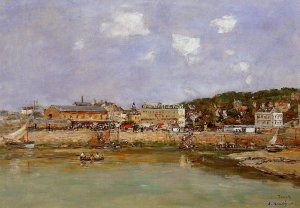 The Port of Trouville, the Market Place and the Ferry by Eugene-Louis Boudin Oil Painting