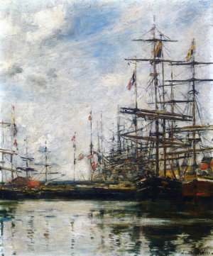 The Port, Ships at Dock by Eugene-Louis Boudin Oil Painting
