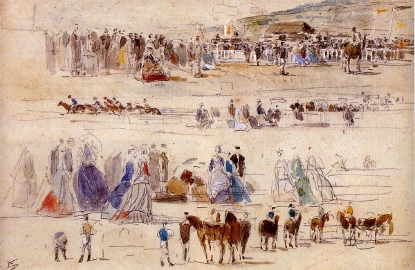 Main Product Photo of The Racetrack at Deauville Painting by Eugene-Louis Boudin