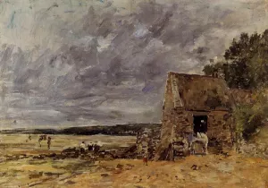 The Rocks at Saint-Vaast-la-Hougue painting by Eugene-Louis Boudin
