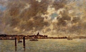 The Seine at Quilleboeuf II by Eugene-Louis Boudin Oil Painting