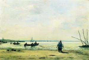 The Shore at Low Tide Near Honfleur by Eugene-Louis Boudin Oil Painting