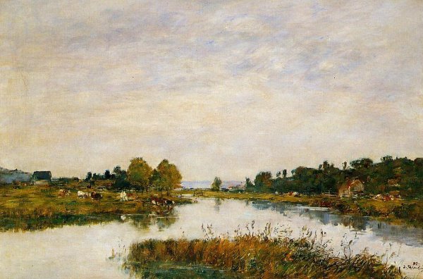 The Still River at Deauville by Eugene-Louis Boudin - Hand-Painted Oil Painting Reproduction