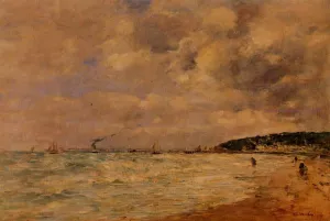 The Tourgeville Shores by Eugene-Louis Boudin Oil Painting