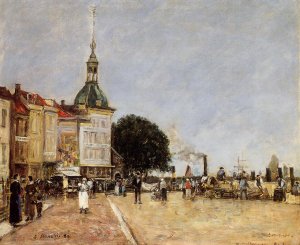 The Town of Dordrecht by Eugene-Louis Boudin Oil Painting