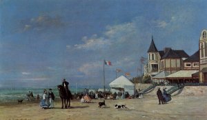 The Trouville Beach by Eugene-Louis Boudin Oil Painting