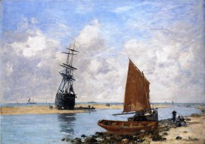 The Trouville Chanel, Low Tide by Eugene-Louis Boudin Oil Painting