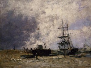 The Trouville Coastline, Low Tide by Eugene-Louis Boudin Oil Painting