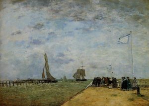 The Trouville Jetty by Eugene-Louis Boudin Oil Painting