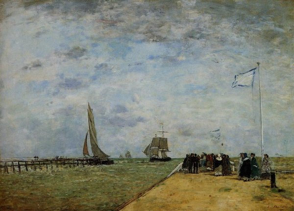 The Trouville Jetty by Eugene-Louis Boudin - Hand-Painted Oil Painting Reproduction