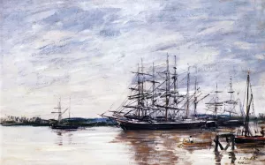 Three Masted Ship in Port, Bordeaux by Eugene-Louis Boudin - Oil Painting Reproduction