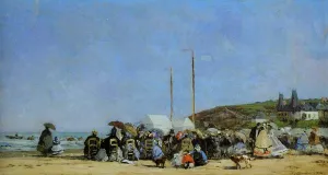Trouville, Beach Scene by Eugene-Louis Boudin - Oil Painting Reproduction
