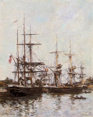 Trouville Harbor by Eugene-Louis Boudin Oil Painting