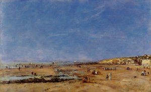 Trouville, Panorama of the Beach by Eugene-Louis Boudin Oil Painting