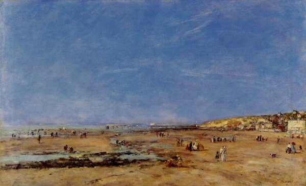 Trouville, Panorama of the Beach by Eugene-Louis Boudin - Hand-Painted Oil Painting Reproduction