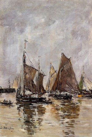 Trouville, Sardine Boats Getting Underway by Eugene-Louis Boudin Oil Painting