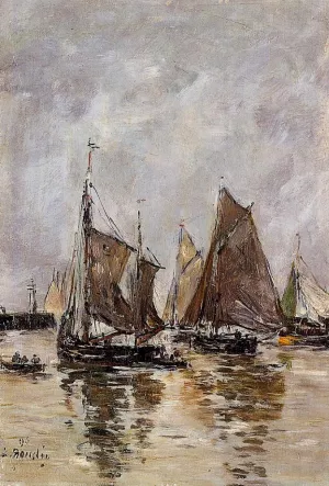 Trouville, Sardine Boats Getting Underway by Eugene-Louis Boudin Oil Painting