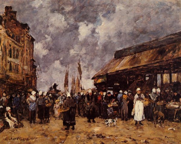 Main Product Photo of Trouville, the Fish Market Painting by Eugene-Louis Boudin